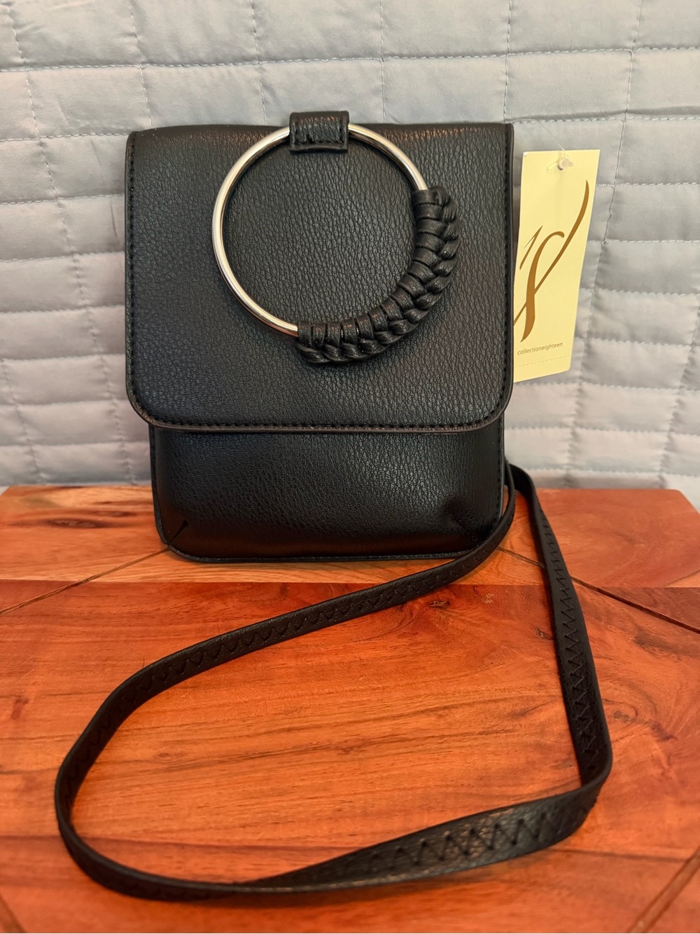 NWT Collection XIIX Black Crossbody with Braided Ring Detail